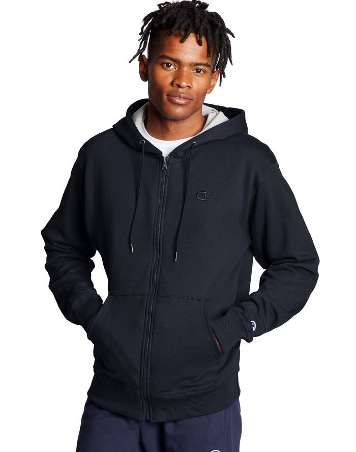 Champion Hoodie Heren - Donkerblauw - Powerblend Fleece Full Zip C Logo ( 371804-JBW )